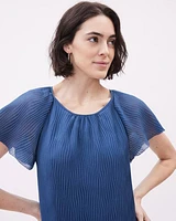 Short-Flutter-Sleeve Crew-Neck Mix-Media Blouse