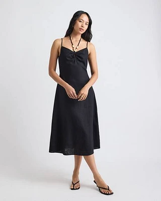Sleeveless Halter-Neck Linen-Blend Midi Dress