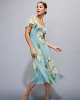 Short-Sleeve Midi Cocktail Dress with Sweetheart Neckline