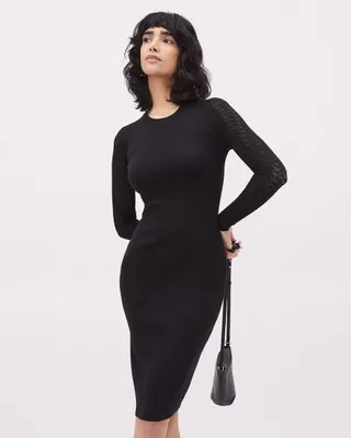 Crew-Neck Bodycon Dress with Long Pointelle Sleeves