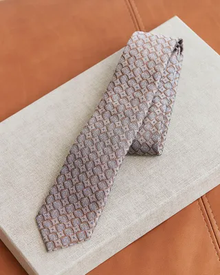 Cacao and White Regular Tie with Geo Pattern