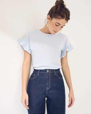 Extended-Sleeve Crew-Neck Top with Ruffles