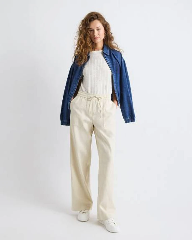 Twill Mid-Rise Wide-Leg Pant