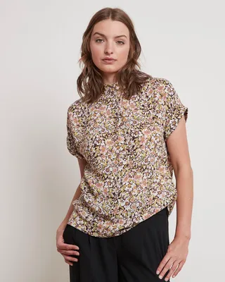 Mock-Neck Popover Blouse with Extended Sleeves