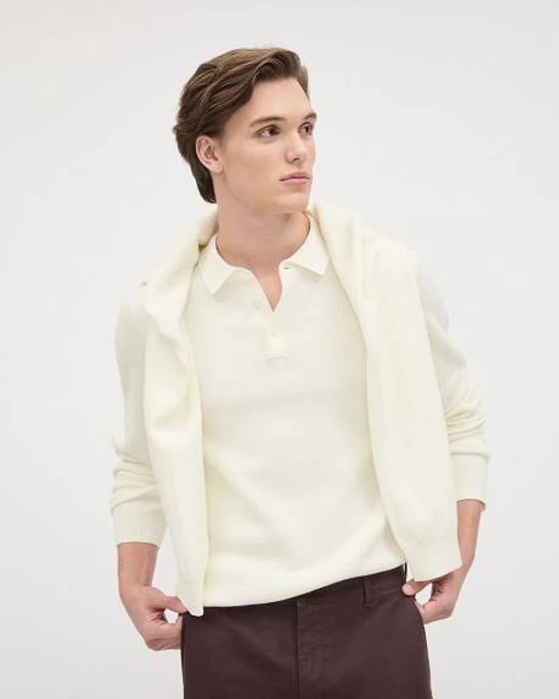 Cotton Long-Sleeve Polo Sweater