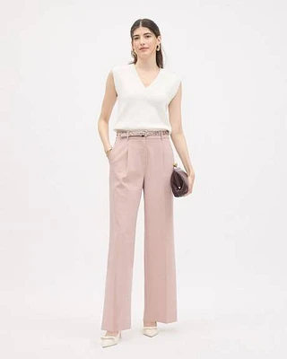 Pantalon Rose à Jambe Large et Taille Haute