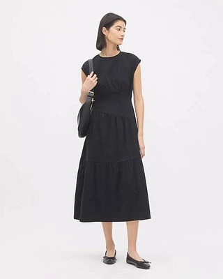 Extended-Sleeve Jersey Midi Dress with Crew Neckline