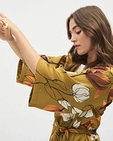 3/4-Sleeve Kimono Blouse with Floral Pattern