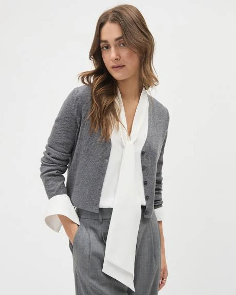 Long-Sleeve Buttoned-Down Ribbed Cardigan