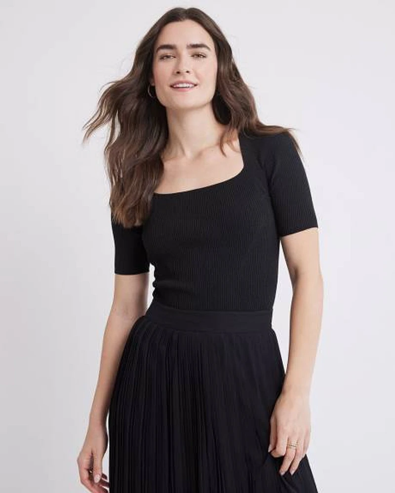 Ribbed Bodycon Sweater with Elbow Sleeves