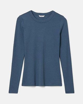 Solid Long-Sleeve Crew-Neck Fitted Tee