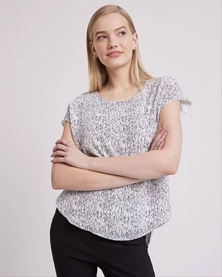 Printed Short-Sleeve Crew-Neck Silky Crepe Blouse