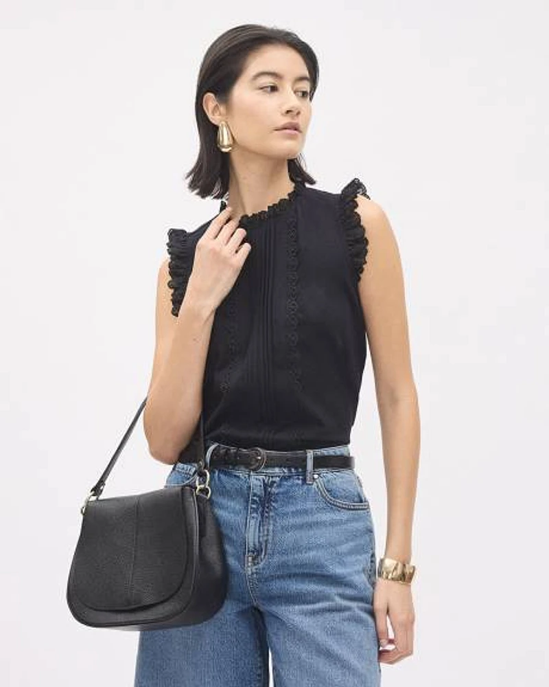 Sleeveless Crew-Neck Top with Lace Trims