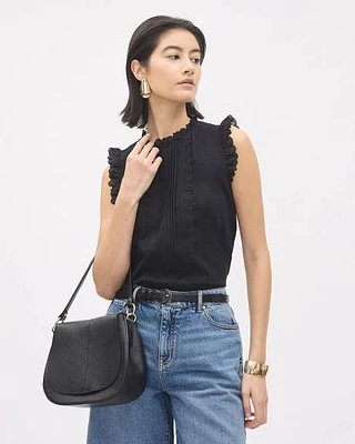 Sleeveless Crew-Neck Top with Lace Trims