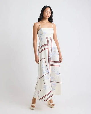 Robe Midi Sans Manches à Col Carré en Mélange de Lin