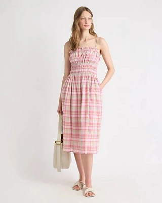 Sleeveless Fit-and-Flare Midi Dress with Smocked Top