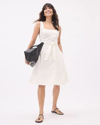 Sleeveless Square-Neck Linen-Blend Dress