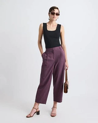 Pantalon en Coton à Taille Mi-Haute et Jambe Fuselée