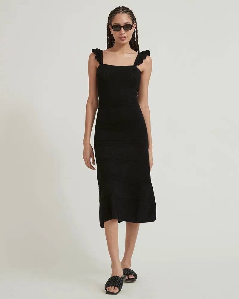 Fancy Stitch Sleeveless Dress with Frilled Shoulders