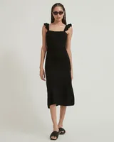 Fancy Stitch Sleeveless Dress with Frilled Shoulders