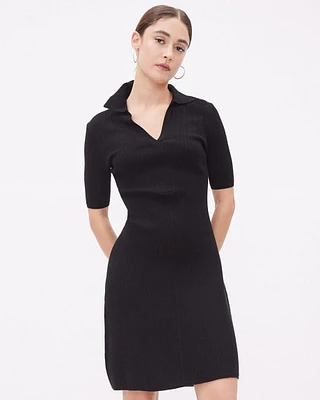 Short-Sleeve Ribbed Polo Dress