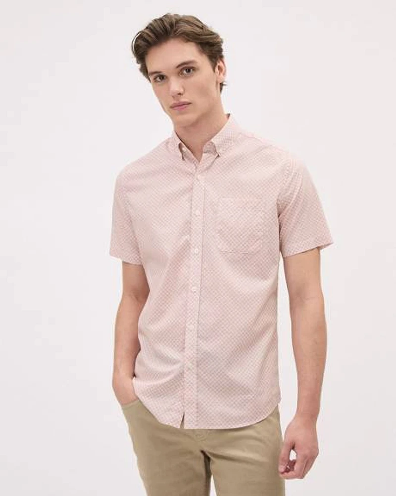 Slim-Fit Short-Sleeve Cotton Shirt with Geo Pattern