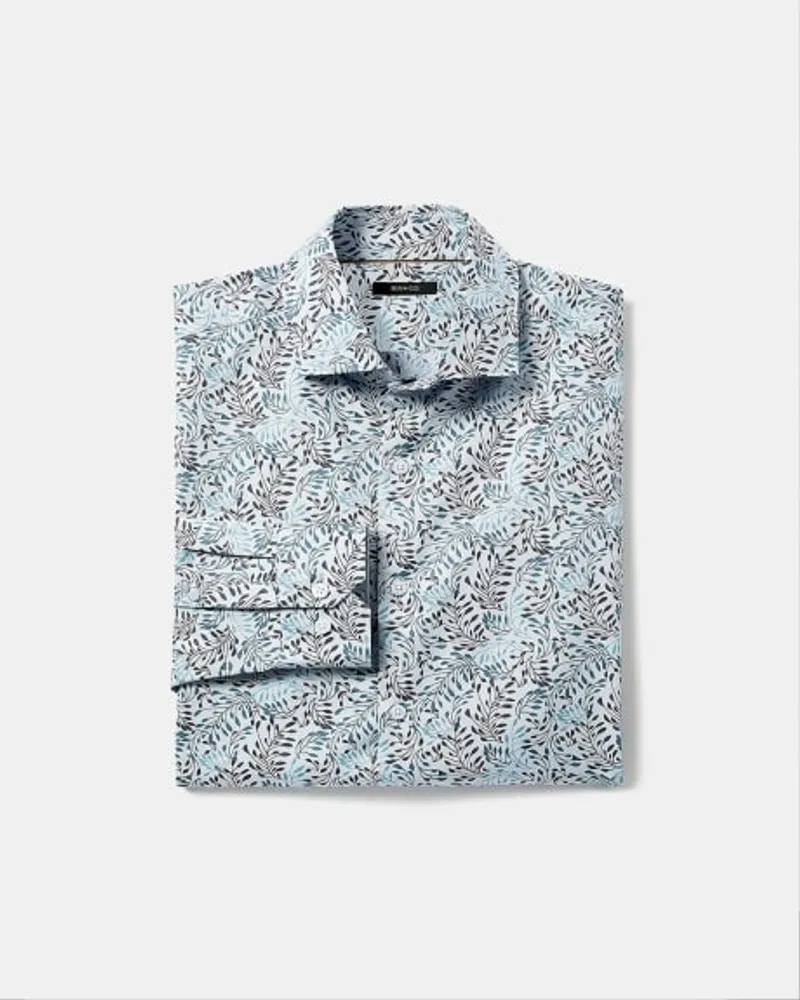 RW&CO. - Slim-Fit Dress Shirt with Large Foliage Print Xenon Blue