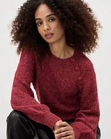 Long-Sleeve Crew-Neck Sweater with Buttons at Shoulder