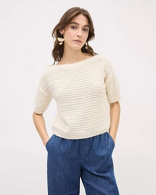 Pull en Mailles Crochetées à Manches aux Coudes