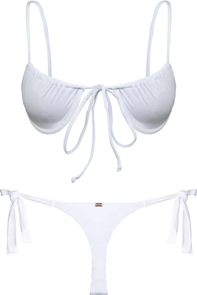 Flor Oceania White Rose Side Tie Thong Bikini Bottom