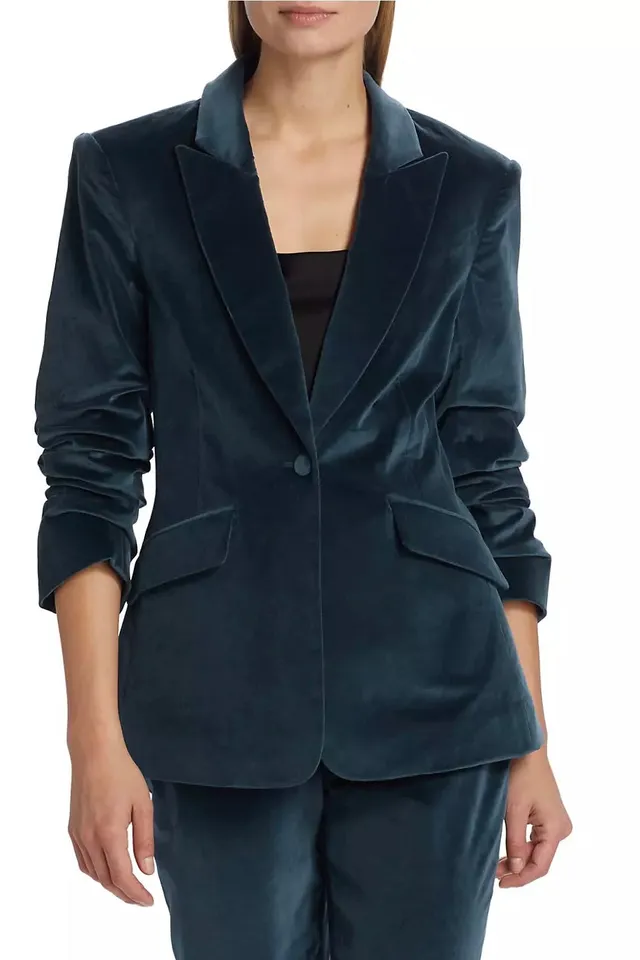 New May Velvet Blazer in Peacock Blue