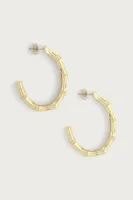 BAMBOO SINGLE HOOP EARRINGS- GLD/CZ