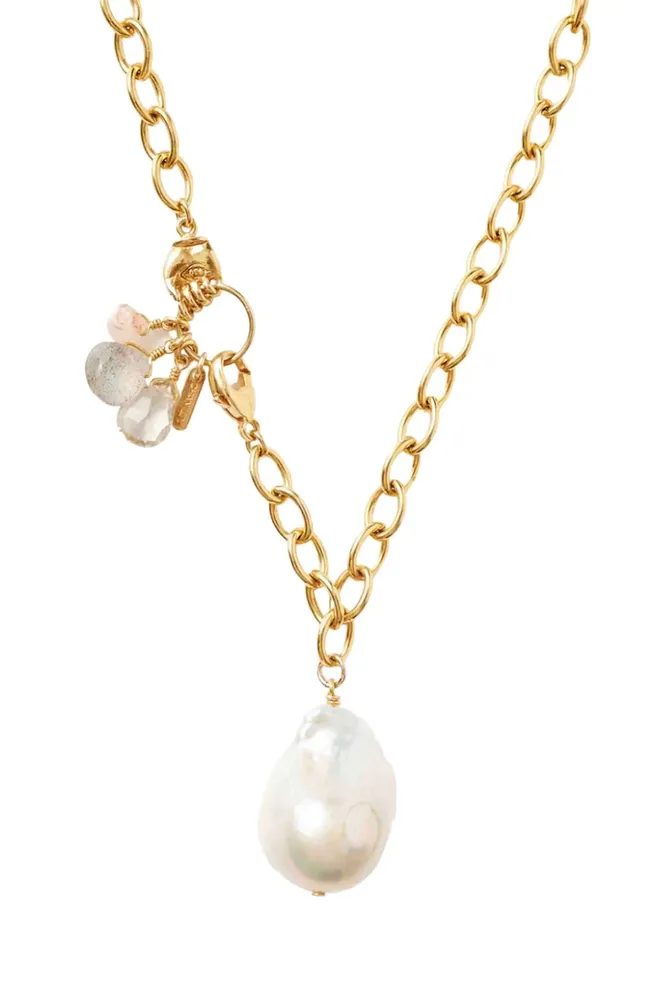 NECKLACE W/LEMON TOPAZ & DROP PEARL