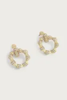 BAMBOO DOUBLE HOOP EARRINGS- GLD/CZ