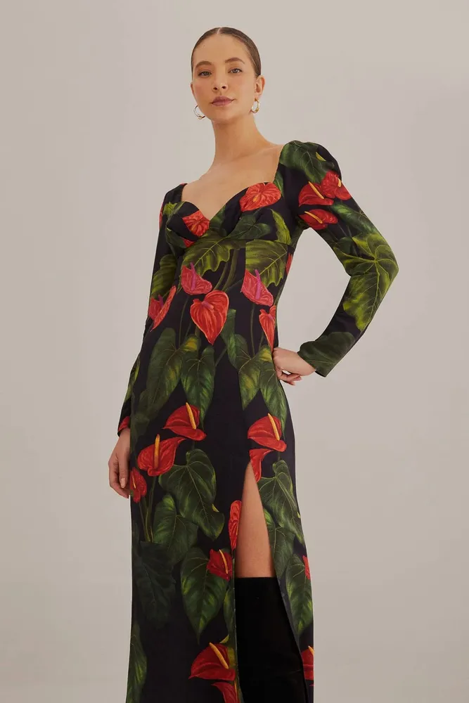 ANTHURIUM SLIT MIDI DRESS