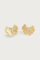 BUTTERFLY STUD EARRINGS- GOLD/CZ