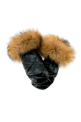 NYLON MITTENS W/FOX TRIM