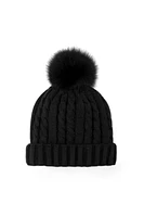 CABLE KNIT BEANIE W/FUR POM