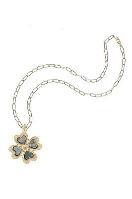 LUCKY IN LOVE BLACK MOP CLOVER PENDANT- DRAWN LINK CHAIN