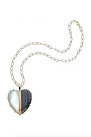 LOVE SPLIT CARRY YOUR HEART MOP/BLK AGATE PENDANT- DRAWN LINK CHAIN