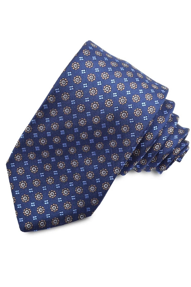 BLUE SMALL PRINT MEDALLION TIE OS