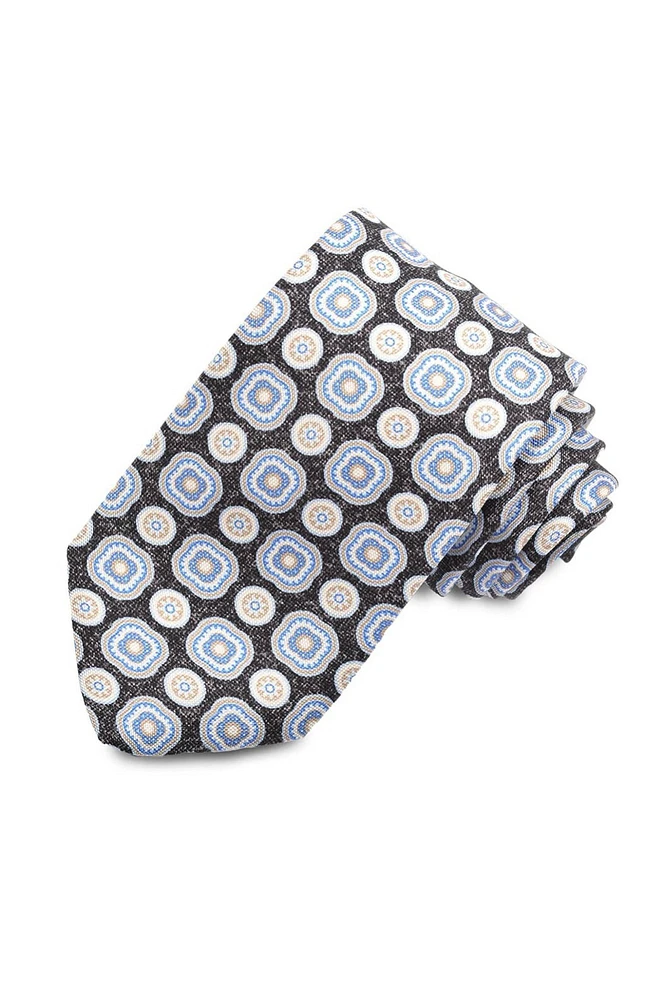 CHARCOAL PRINTED MEDALLION TIE OS