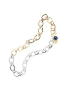 TWO-TONE CHUNKY CHAIN NECKLACE W/LAPIS BEAD