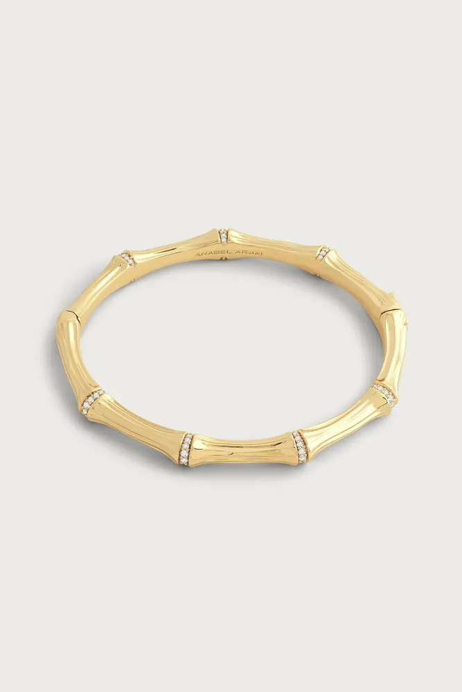 BAMBOO HINGED BANGLE- GLD/CZ