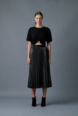 PLEATS TO MEET YOU VEGAN LEATHER SKIRT