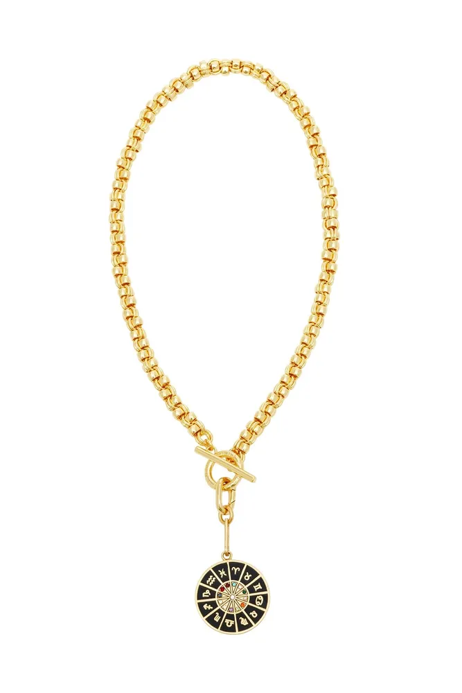 ZODIAC CHARM NECKLACE- BLACK/GLD