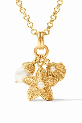 SANIBEL TRIO CHARM PENDANT NECKLACE- GLD/PEARL