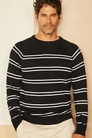 LS STRIPED CREW NVY