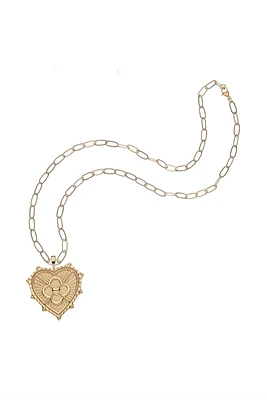 LOVE QUATREFOIL HEART PENDANT NECKLACE- DRAWN LINK CHAIN