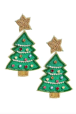 BEADED CHRISTMAS TREE EARRINGS